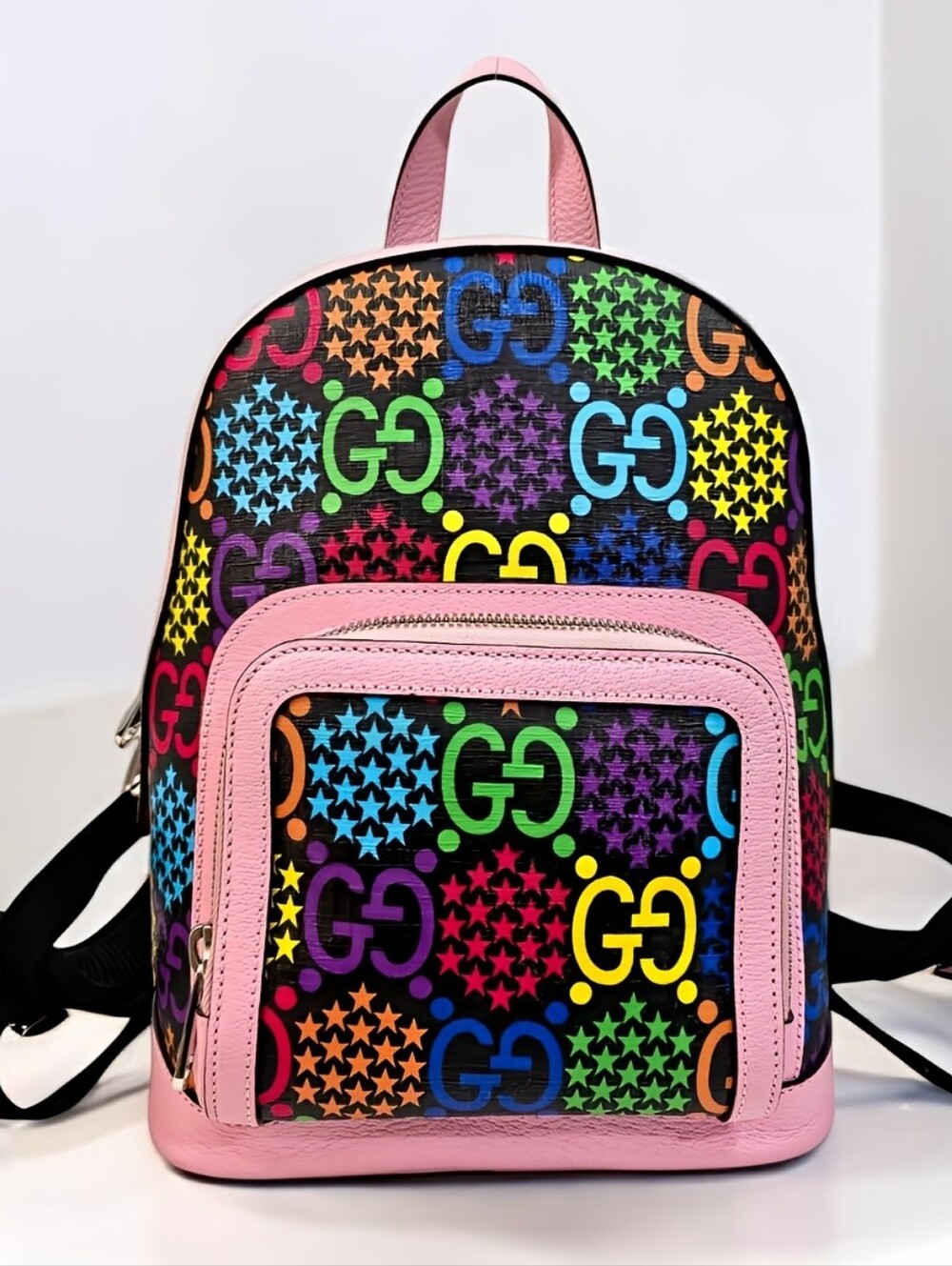 Gucci Multicolor GG Psychedelic Small Backpack  Monogram Pink Leather Bag